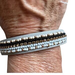 New Rebecca Minkoff Multicolor Beaded Leather Adjustable Bracelet